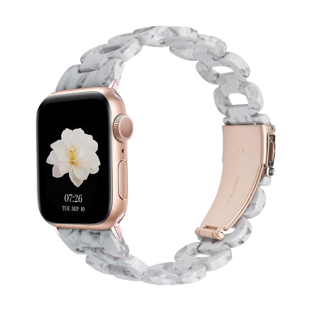 Correa Apple Watch de resina efecto carey, malla tipo cadena brillante, cierre desplegable de acero, modelo Wernale