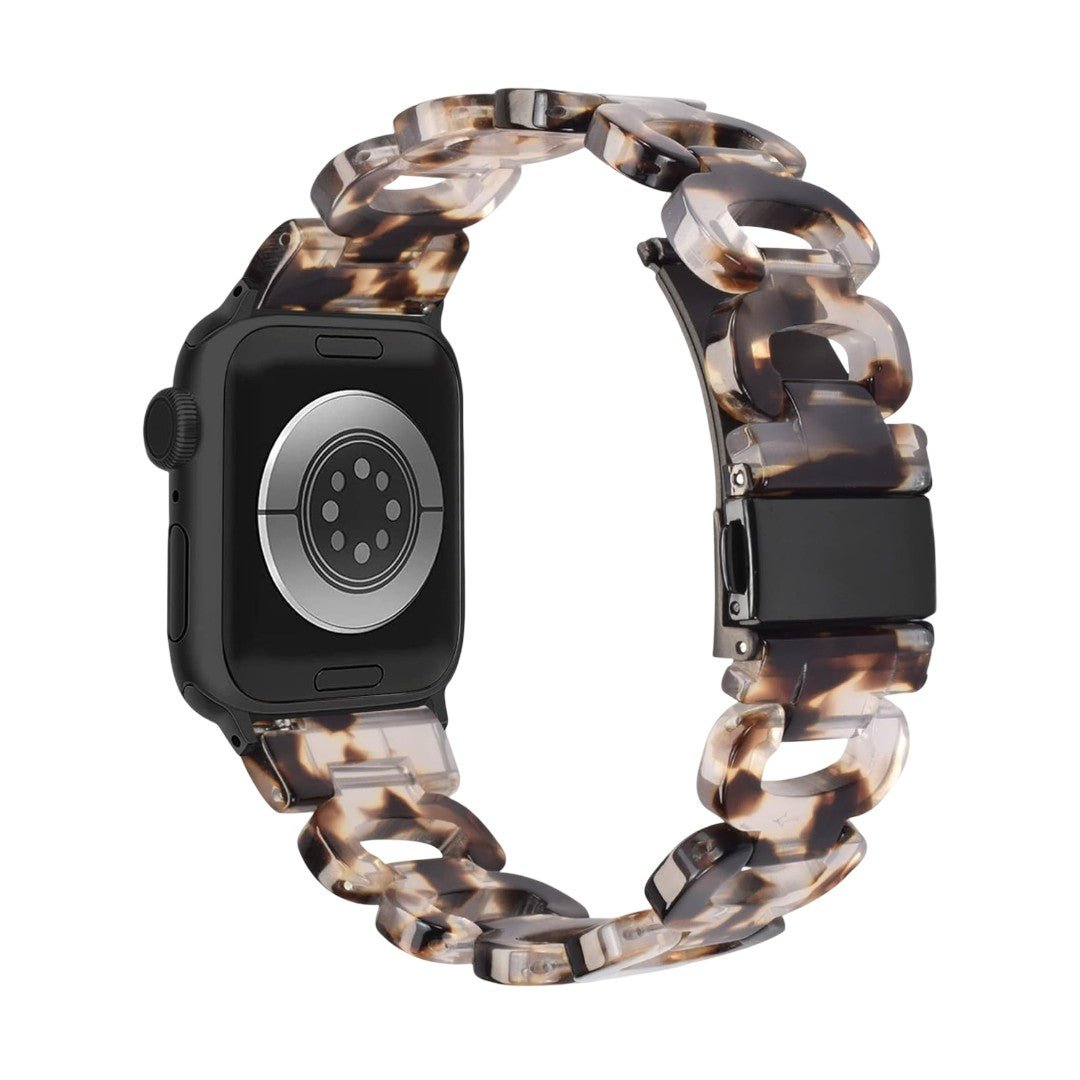Correa Apple Watch de resina efecto carey, malla tipo cadena brillante, cierre desplegable de acero, modelo Wernale