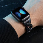 Correa Apple Watch de resina efecto carey, malla tipo cadena brillante, cierre desplegable de acero, modelo Wernale