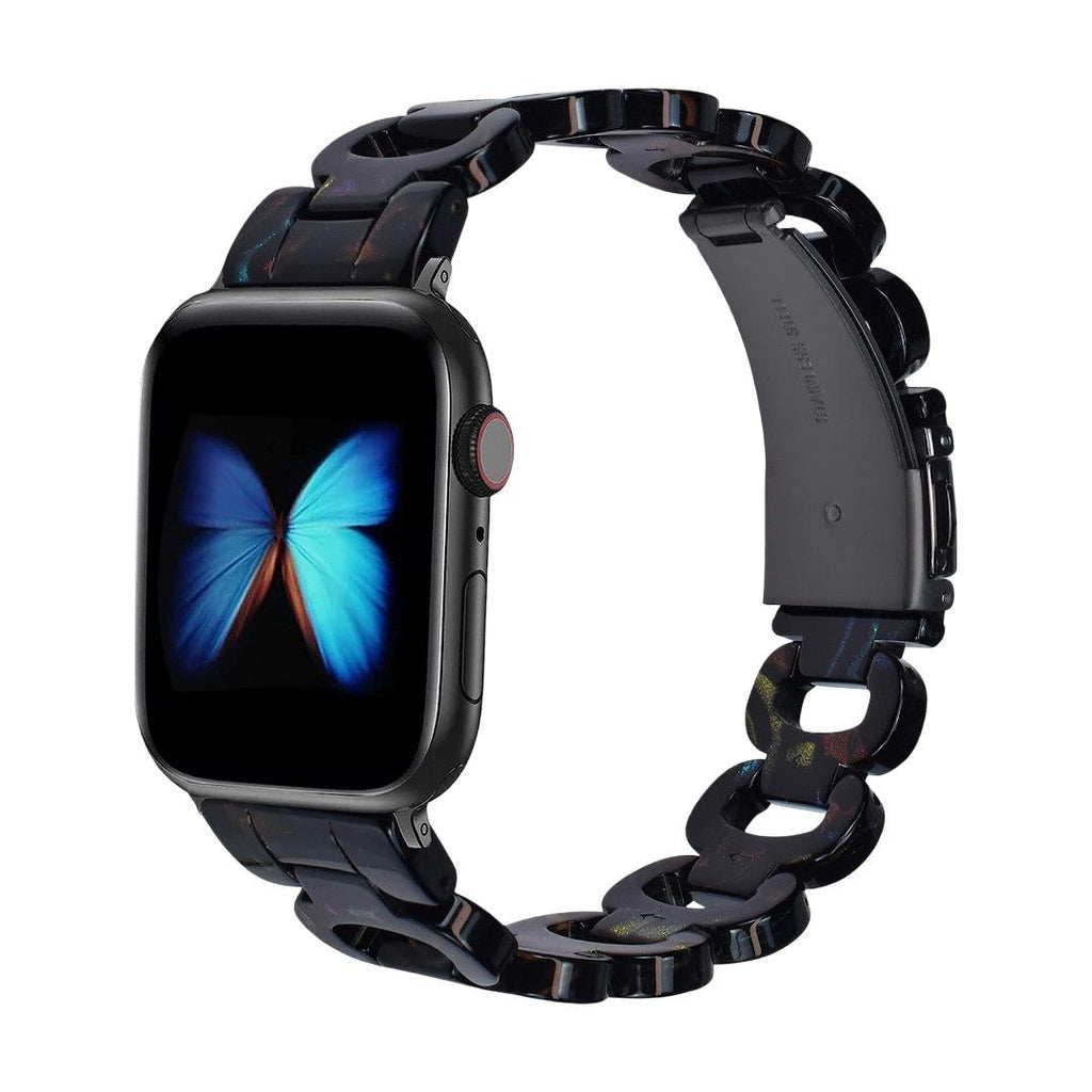 Correa Apple Watch de resina efecto carey, malla tipo cadena brillante, cierre desplegable de acero, modelo Wernale