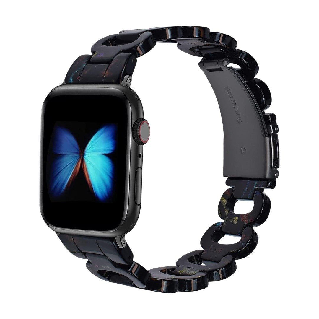 Correa Apple Watch de resina efecto carey, malla tipo cadena brillante, cierre desplegable de acero, modelo Wernale