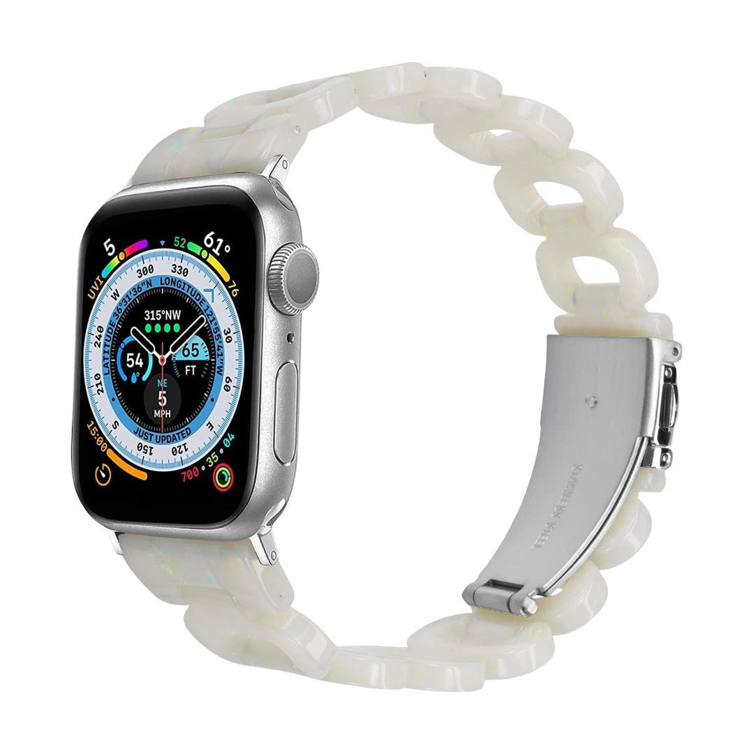 Correa Apple Watch de resina efecto carey, malla tipo cadena brillante, cierre desplegable de acero, modelo Wernale