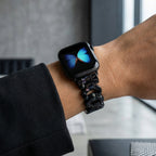 Correa Apple Watch de resina efecto carey, malla tipo cadena brillante, cierre desplegable de acero, modelo Wernale