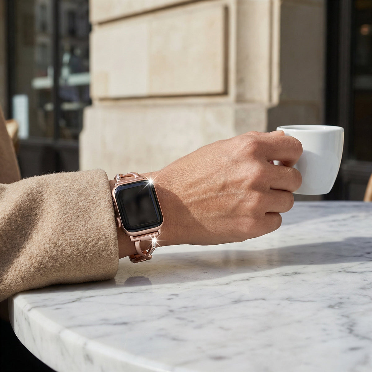 Correa Apple Watch, engastada con óxido de circonio, para mujer, modelo Initia