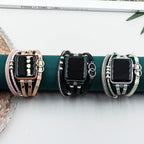 Correa multi-hilera para Apple Watch, trenzado y strass, anillos entrelazados, cierre ajustable, modelo Lona