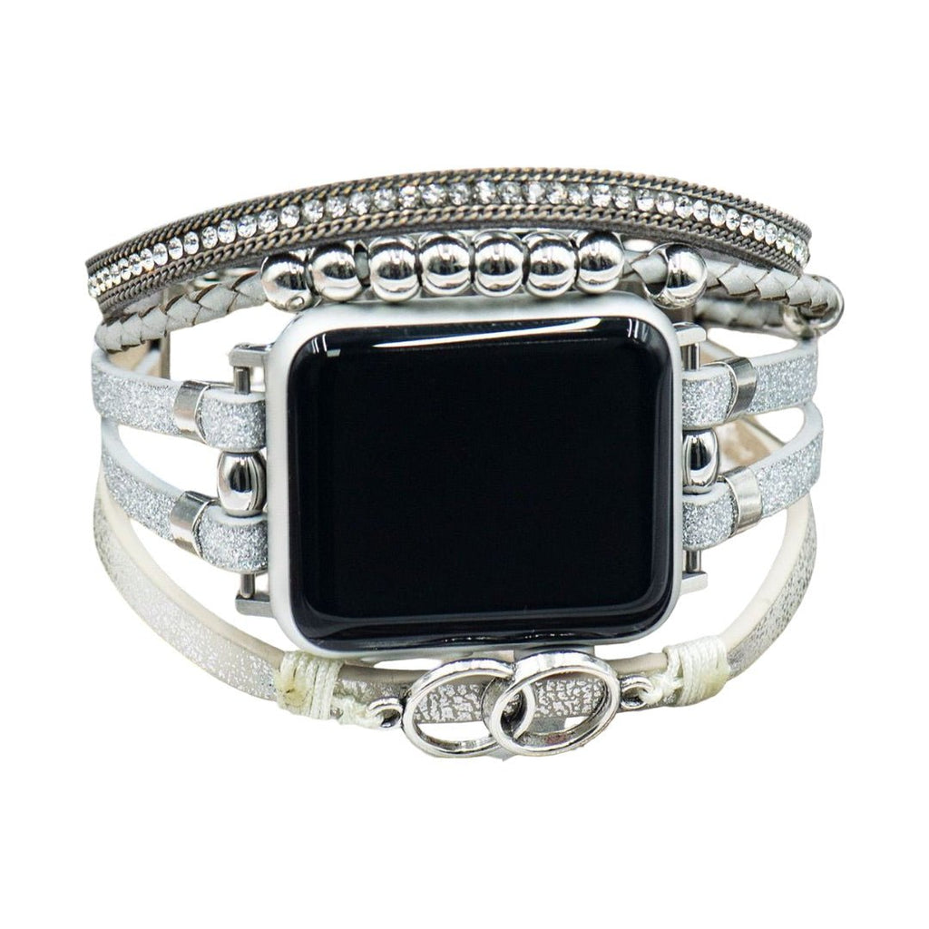 Correa multi-hilera para Apple Watch, trenzado y strass, anillos entrelazados, cierre ajustable, modelo Lona