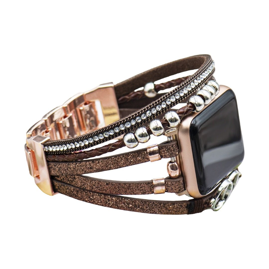 Correa multi-hilera para Apple Watch, trenzado y strass, anillos entrelazados, cierre ajustable, modelo Lona