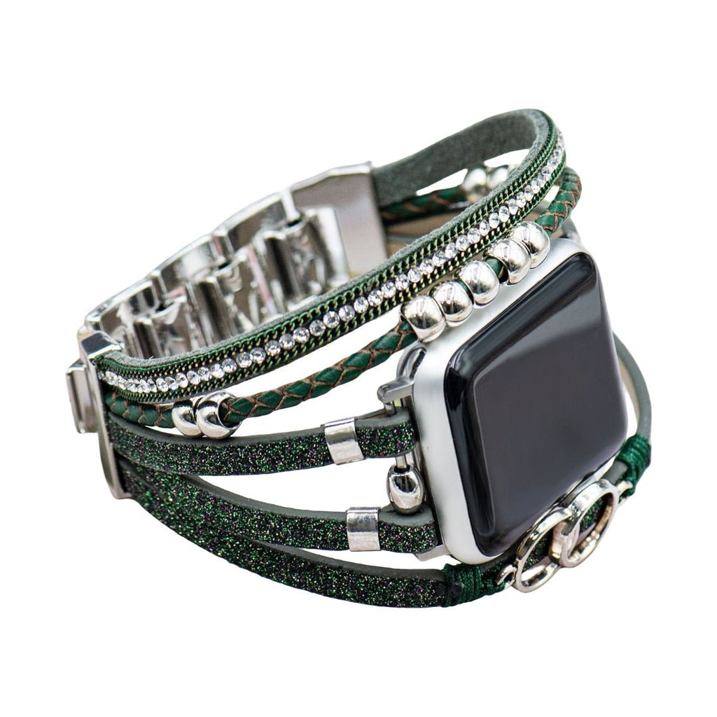 Correa multi-hilera para Apple Watch, trenzado y strass, anillos entrelazados, cierre ajustable, modelo Lona
