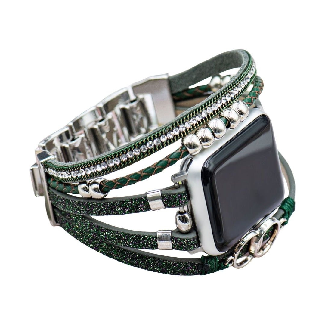 Correa multi-hilera para Apple Watch, trenzado y strass, anillos entrelazados, cierre ajustable, modelo Lona