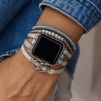 Correa multi-hilera para Apple Watch, trenzado y strass, anillos entrelazados, cierre ajustable, modelo Lona