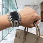 Correa multi-hilera para Apple Watch, trenzado y strass, anillos entrelazados, cierre ajustable, modelo Lona