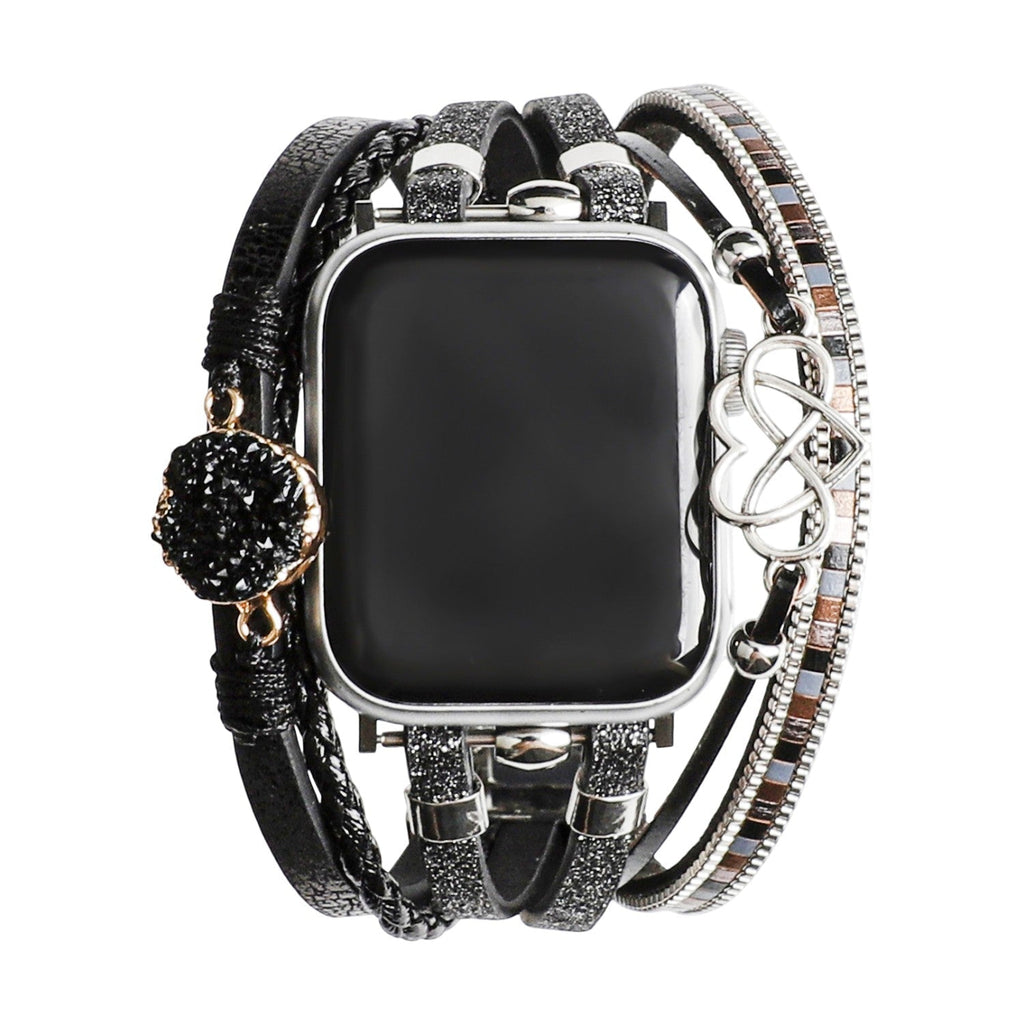 Correa Apple Watch multicapa, con dije de corazón infinito y piedra, para mujer, modelo Felicidad