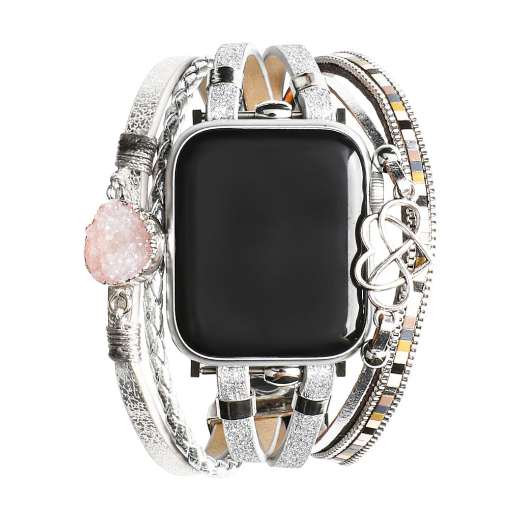 Correa Apple Watch multicapa, con dije de corazón infinito y piedra, para mujer, modelo Felicidad
