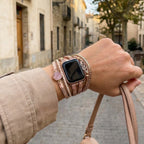 Correa Apple Watch multicapa, con dije de corazón infinito y piedra, para mujer, modelo Felicidad