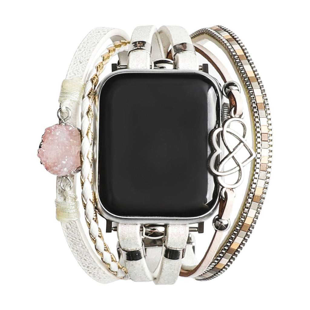 Correa Apple Watch multicapa, con dije de corazón infinito y piedra, para mujer, modelo Felicidad