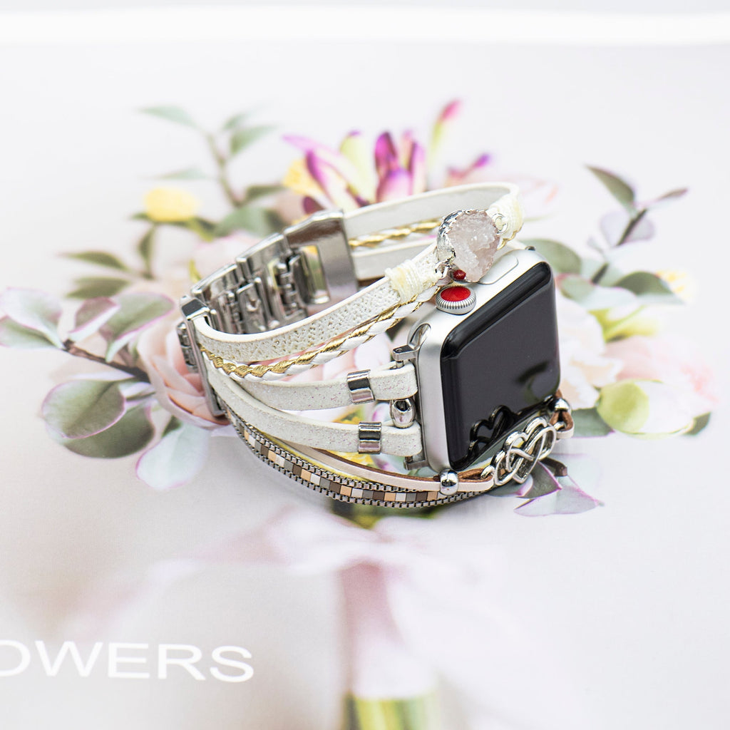 Correa Apple Watch multicapa, con dije de corazón infinito y piedra, para mujer, modelo Felicidad