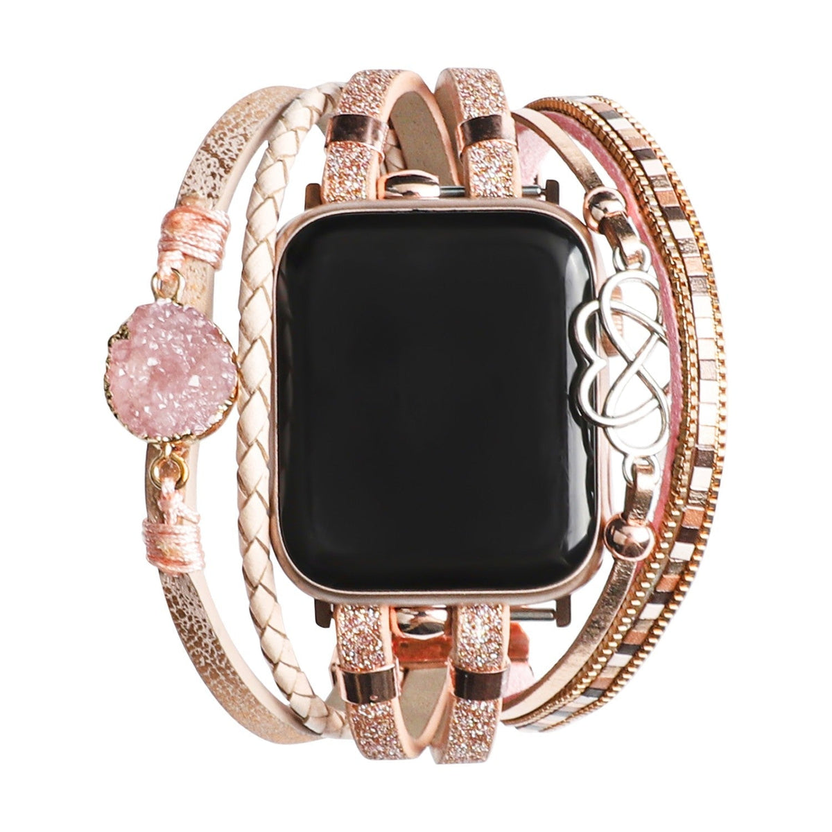 Correa Apple Watch multicapa, con dije de corazón infinito y piedra, para mujer, modelo Felicidad