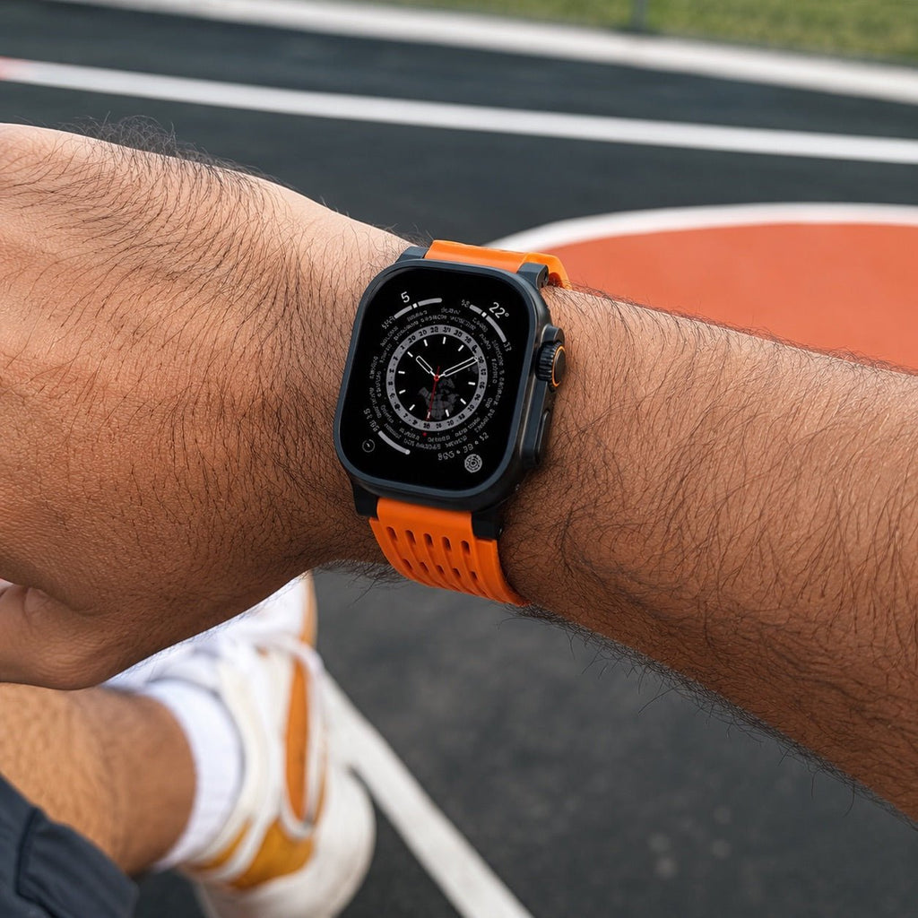 Correa Apple Watch deportiva de silicona ranurada y transpirable, hebilla de acero, modelo Arda