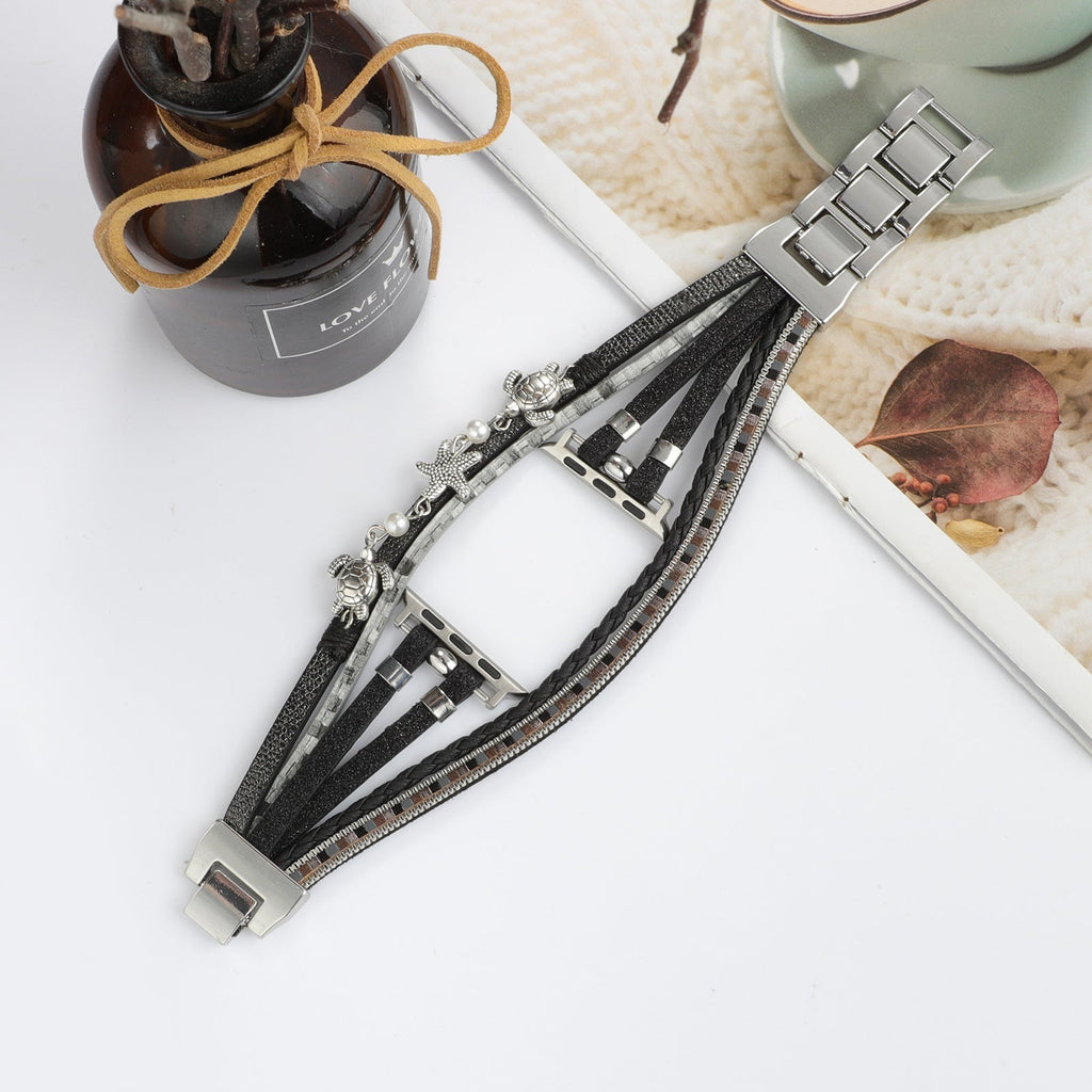 Correa Apple Watch multihilo, charms de tortuga y estrella de mar, perlas, modelo Akuna