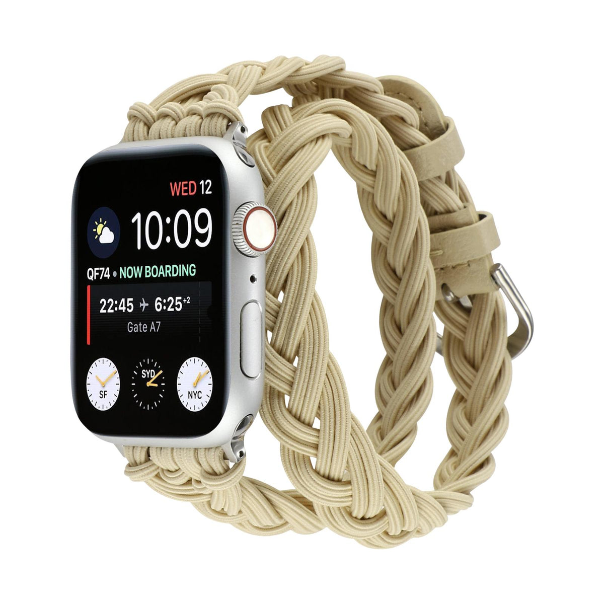 Correa Apple Watch de doble vuelta trenzada elástica, cierre de hebilla, modelo Abzine