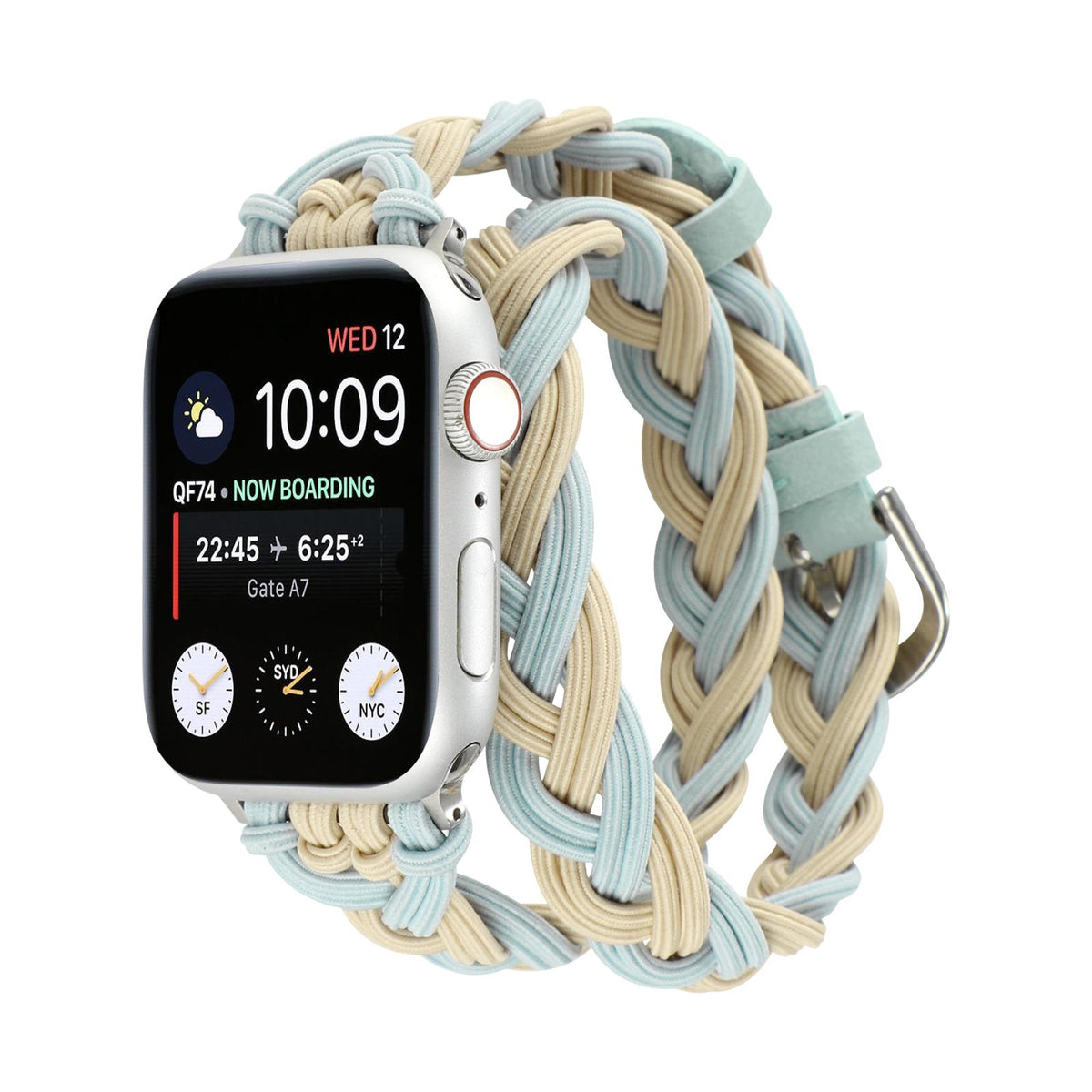 Correa Apple Watch de doble vuelta trenzada elástica, cierre de hebilla, modelo Abzine