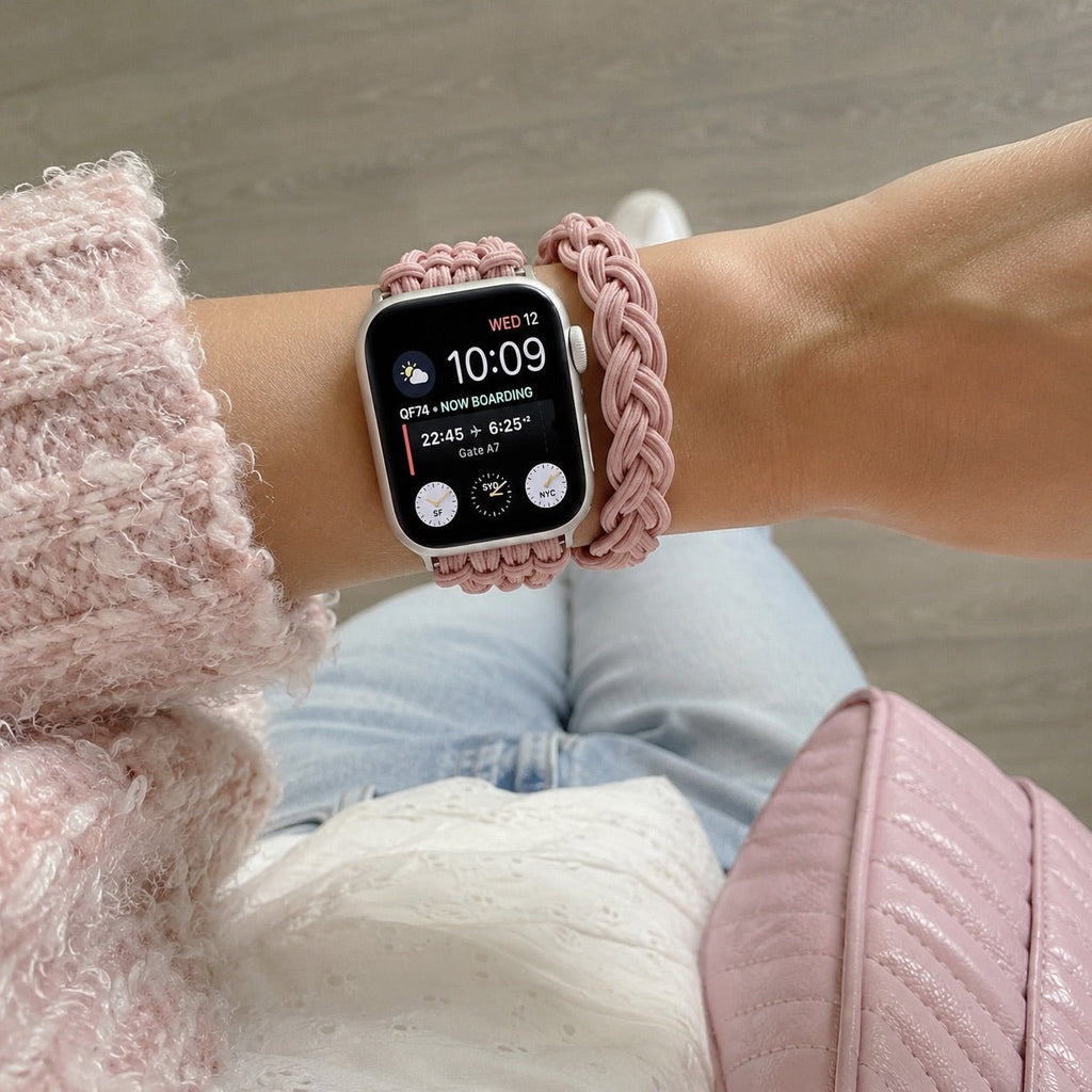Correa Apple Watch de doble vuelta trenzada elástica, cierre de hebilla, modelo Abzine
