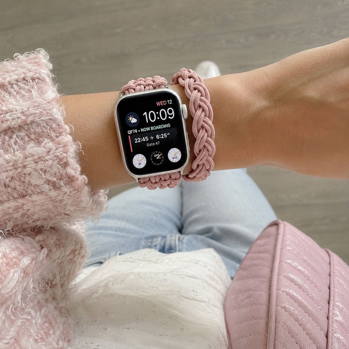 Correa Apple Watch de doble vuelta trenzada elástica, cierre de hebilla, modelo Abzine