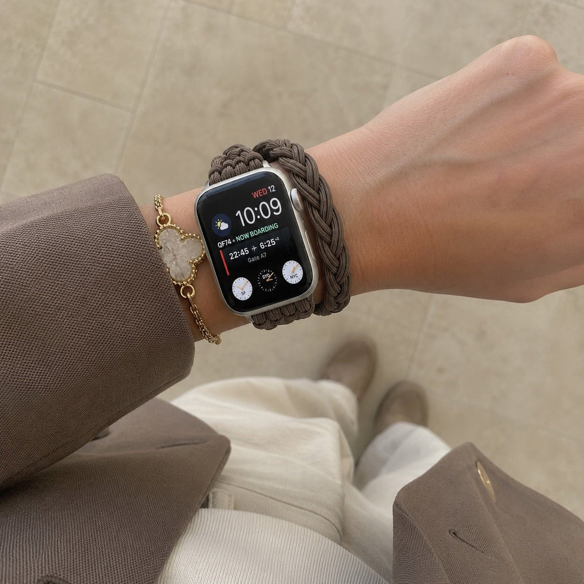 Correa Apple Watch de doble vuelta trenzada elástica, cierre de hebilla, modelo Abzine