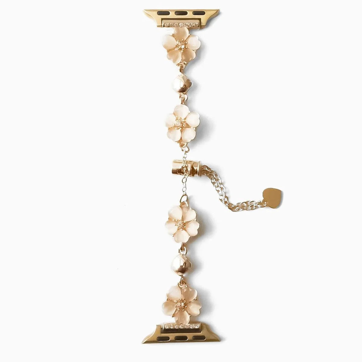 Correa de cadena con flores de cerezo esmaltadas para Apple Watch, colgante de corazón, modelo Sakura