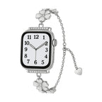 Correa de cadena con flores de cerezo esmaltadas para Apple Watch, colgante de corazón, modelo Sakura