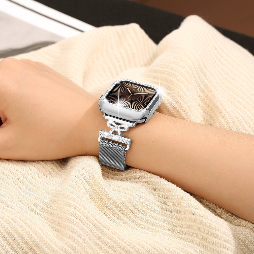 Correa chic y coqueta, lazo anudado, de acero inoxidable, para Apple Watch, modelo Bima