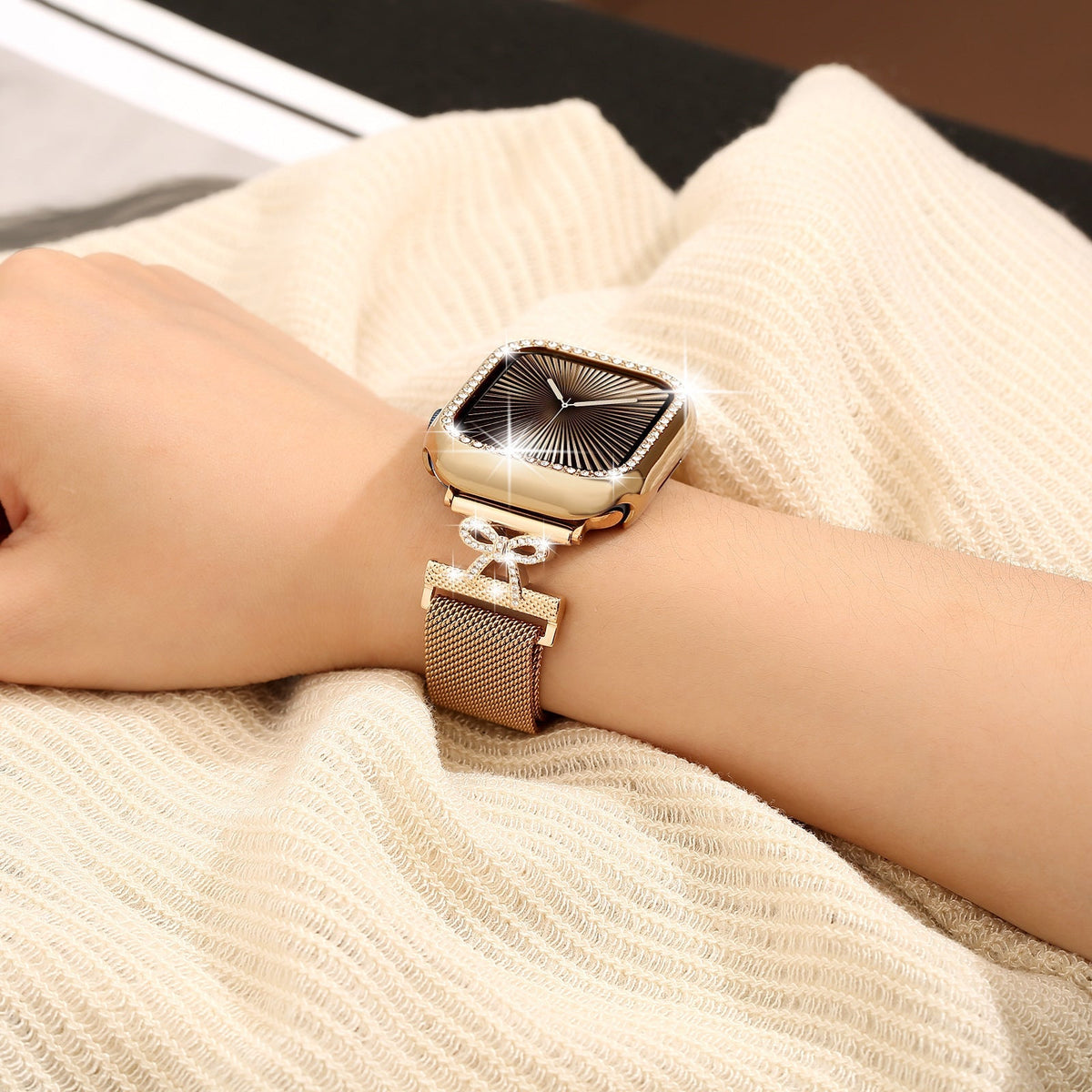 Correa chic y coqueta, lazo anudado, de acero inoxidable, para Apple Watch, modelo Bima