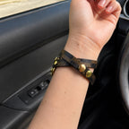 Pulsera compatible con Apple Watch, doble vuelta marrón con motivo, cadena cubana dorada, cierre ajustable, modelo Harmania