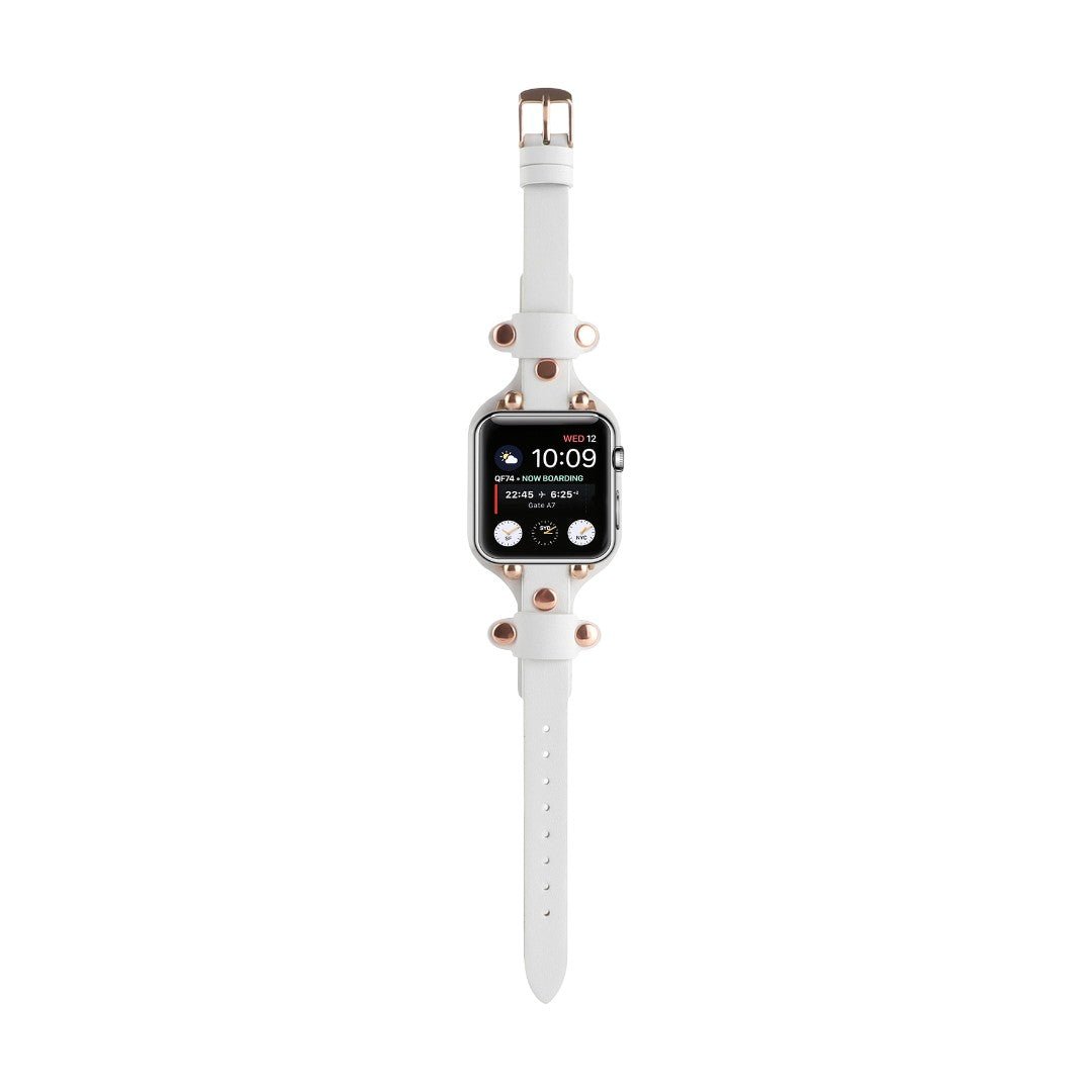 Correa Apple Watch tipo brazalete con remaches, hebilla de espiga, diseño moderno, modelo Riveira