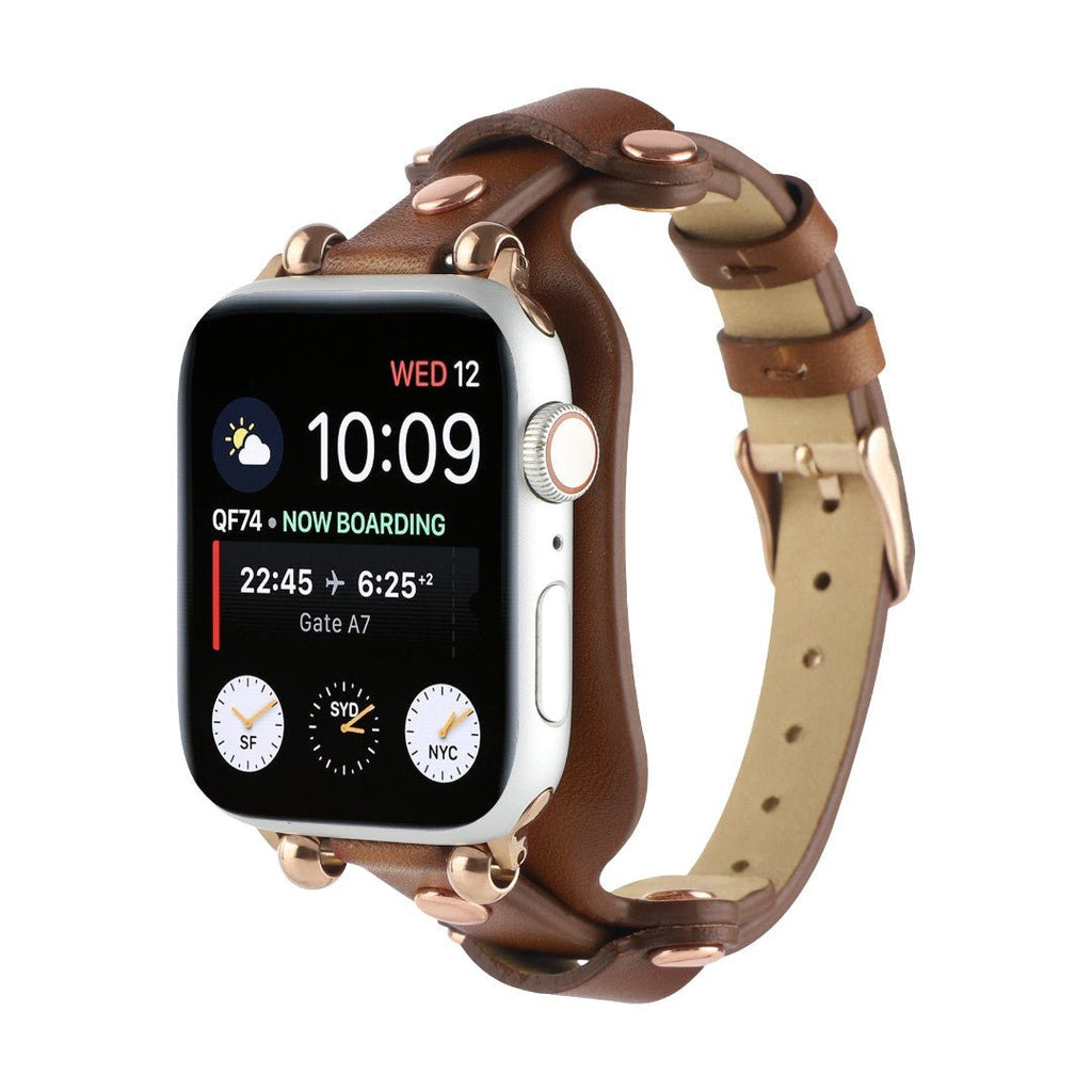 Correa Apple Watch tipo brazalete con remaches, hebilla de espiga, diseño moderno, modelo Riveira