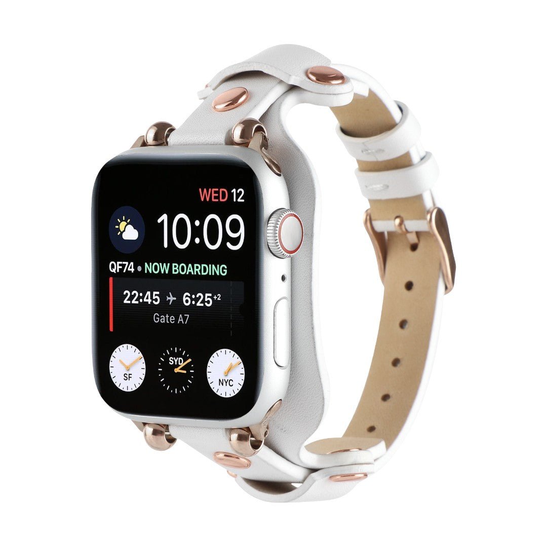Correa Apple Watch tipo brazalete con remaches, hebilla de espiga, diseño moderno, modelo Riveira