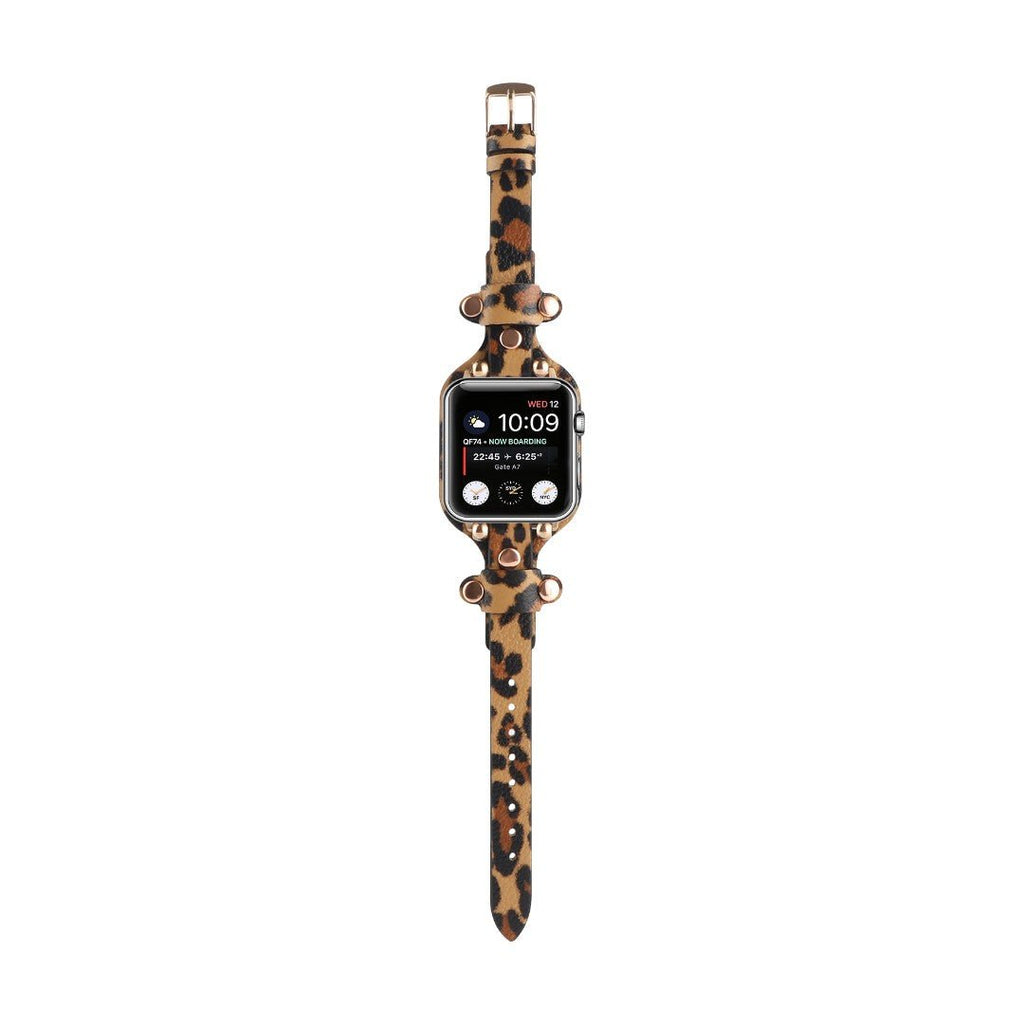 Correa Apple Watch tipo brazalete con remaches, hebilla de espiga, diseño moderno, modelo Riveira