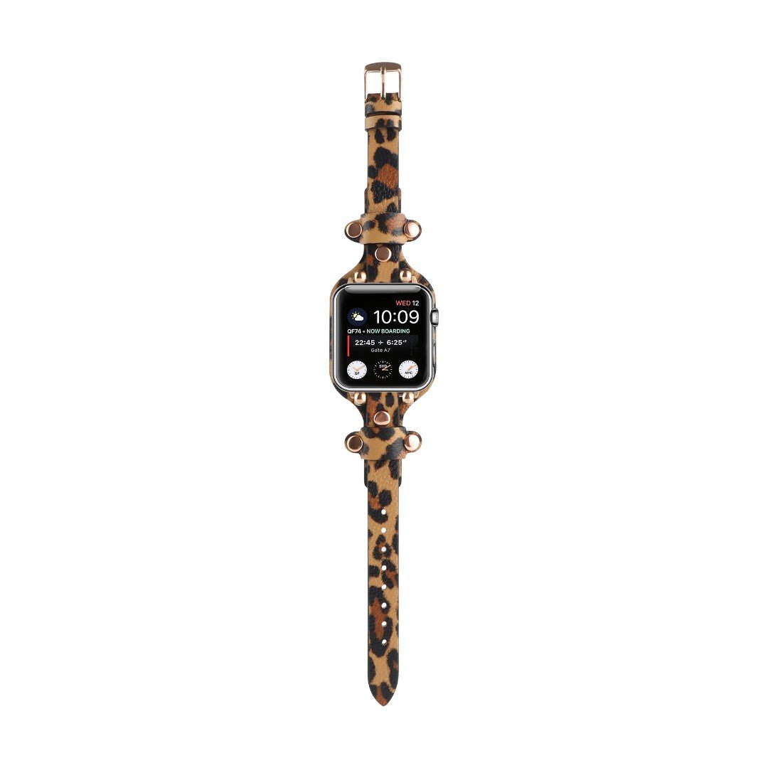 Correa Apple Watch tipo brazalete con remaches, hebilla de espiga, diseño moderno, modelo Riveira