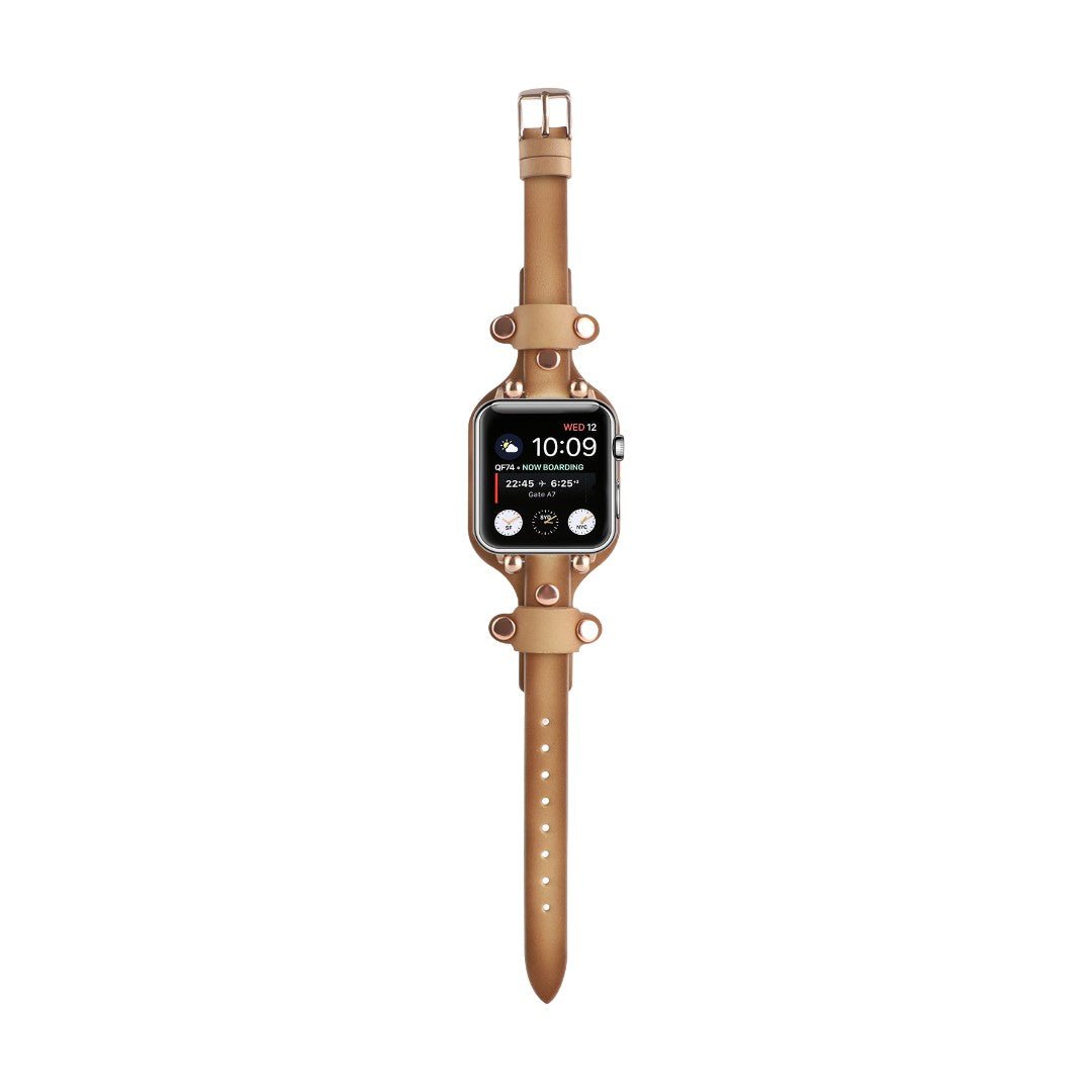 Correa Apple Watch tipo brazalete con remaches, hebilla de espiga, diseño moderno, modelo Riveira