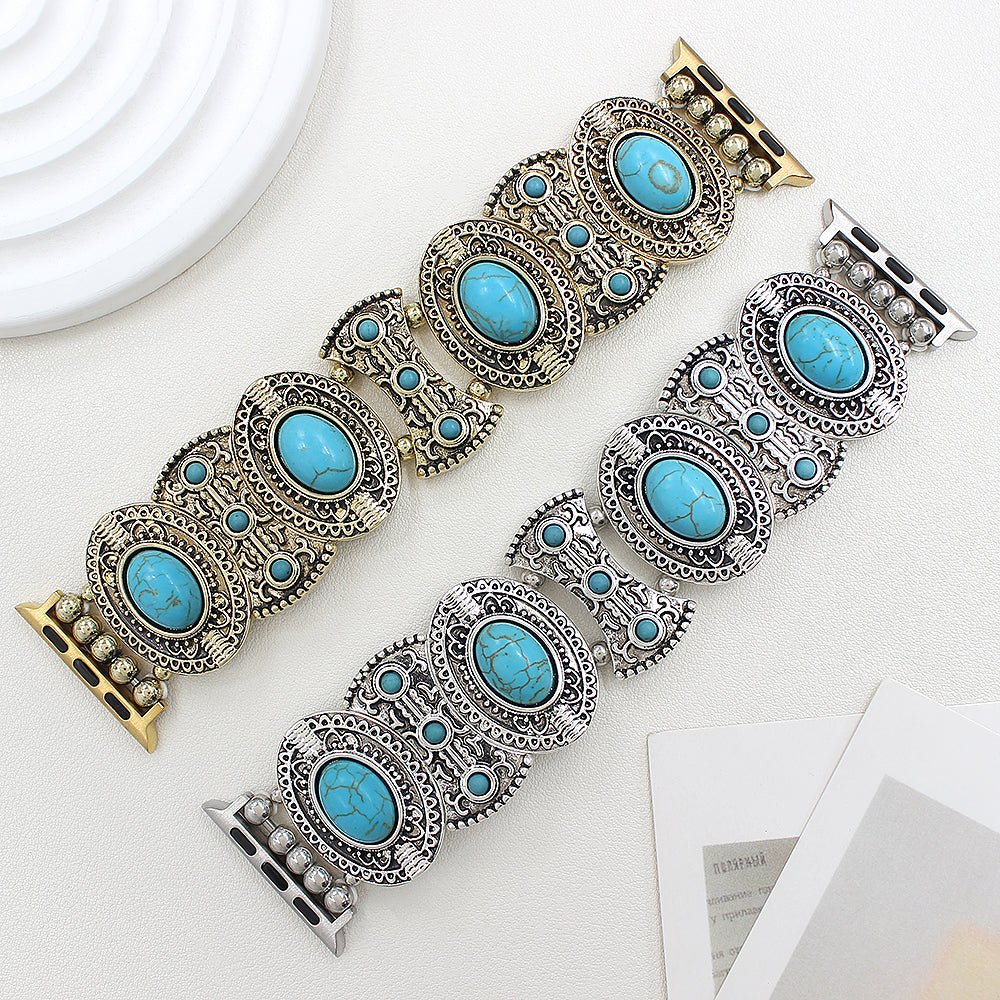 Correa Apple Watch, de aspecto celta, adornada con turquesas, para mujer, modelo Séraphine