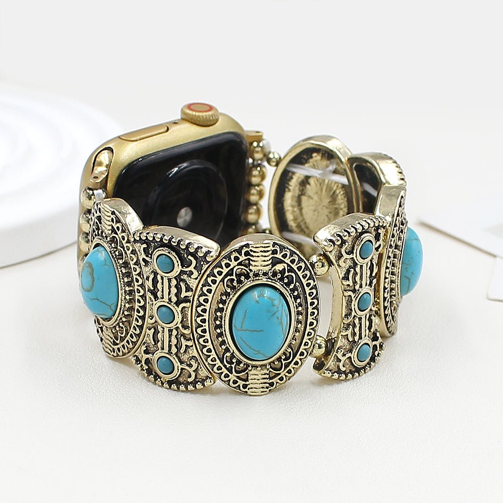 Correa Apple Watch, de aspecto celta, adornada con turquesas, para mujer, modelo Séraphine