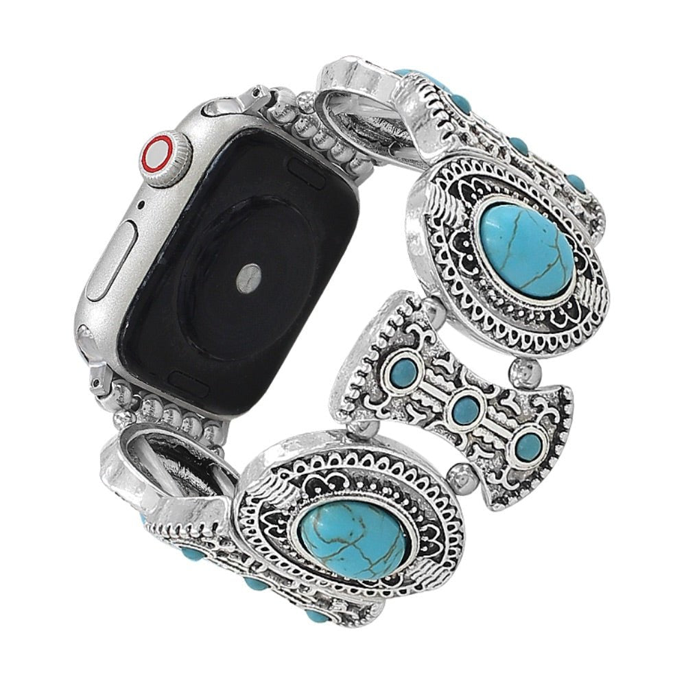 Correa Apple Watch, de aspecto celta, adornada con turquesas, para mujer, modelo Séraphine
