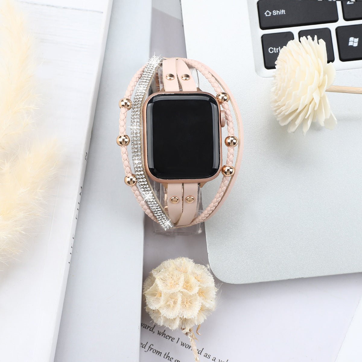 Correa Apple Watch multi-hilos, con strass y trenzado, para mujer, modelo Melona