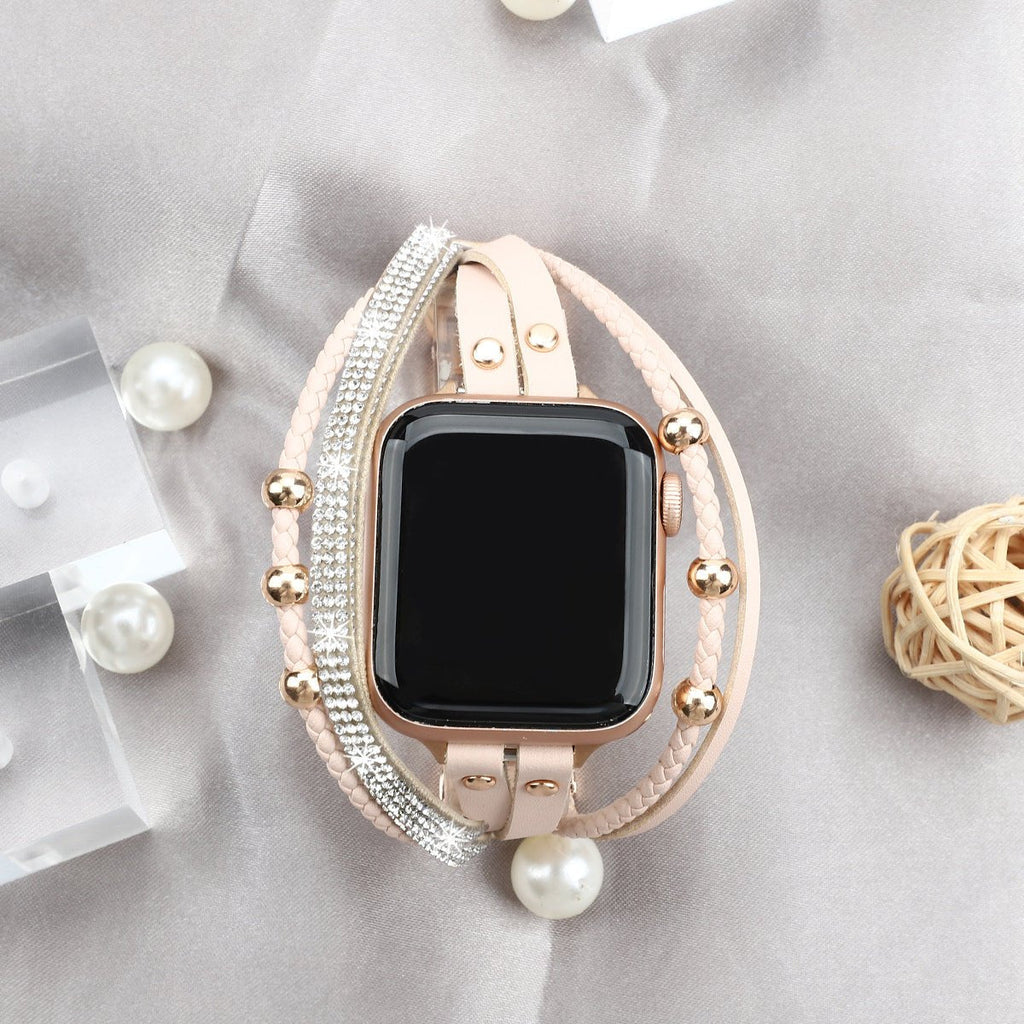 Correa Apple Watch multi-hilos, con strass y trenzado, para mujer, modelo Melona
