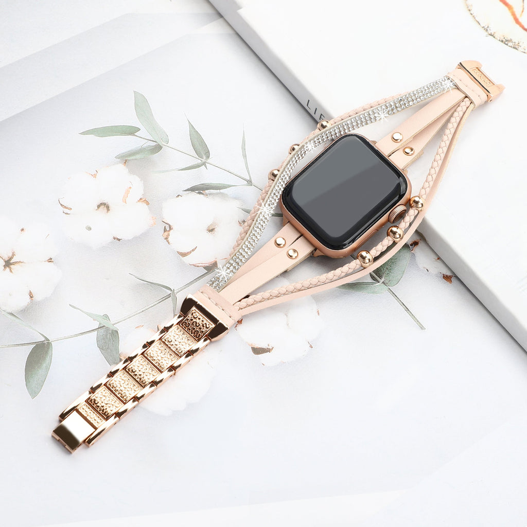 Correa Apple Watch multi-hilos, con strass y trenzado, para mujer, modelo Melona