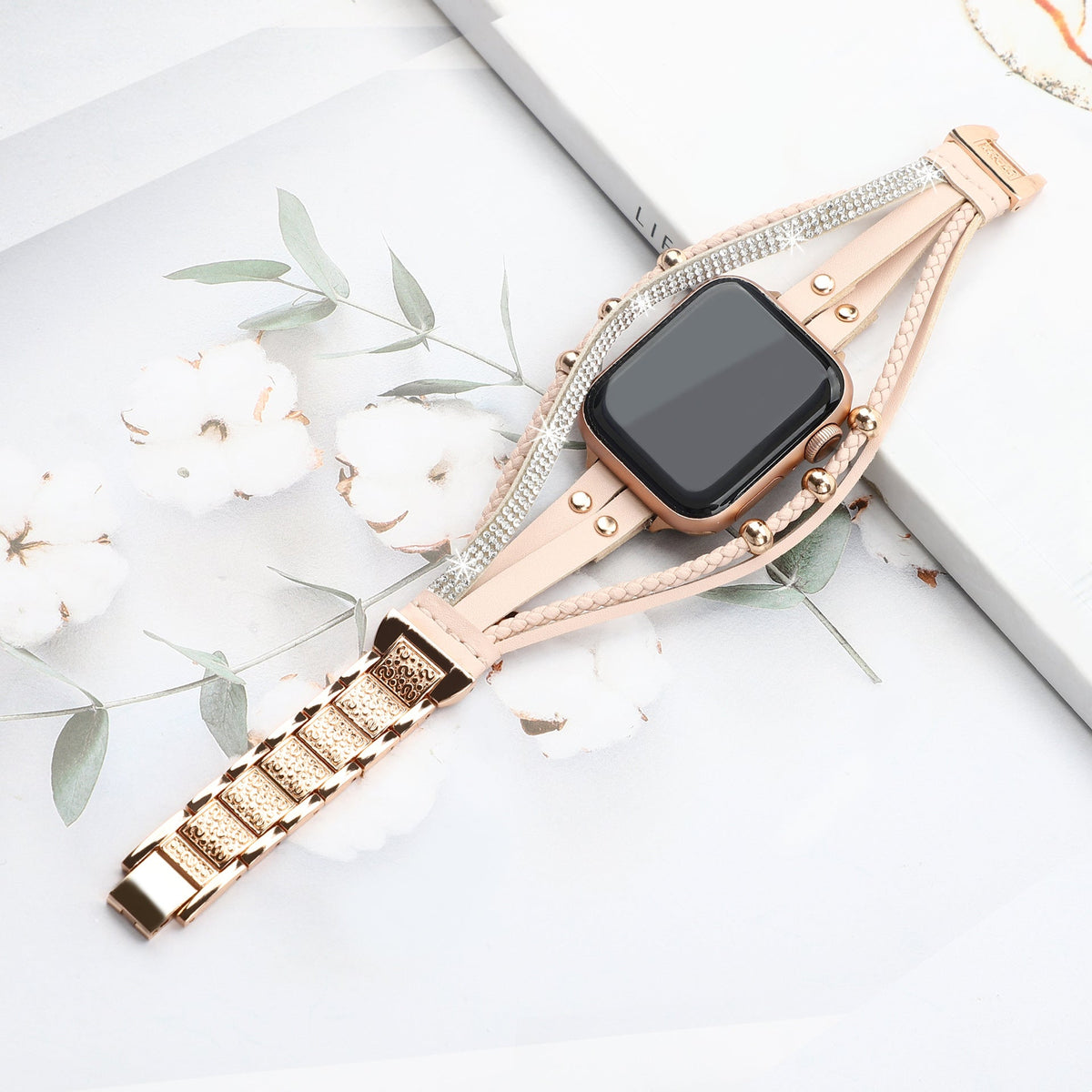 Correa Apple Watch multi-hilos, con strass y trenzado, para mujer, modelo Melona