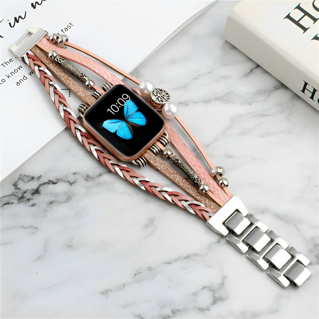 Correa Apple Watch multi-hilos trenzada, charm árbol de la vida, para mujer, modelo Ténecia