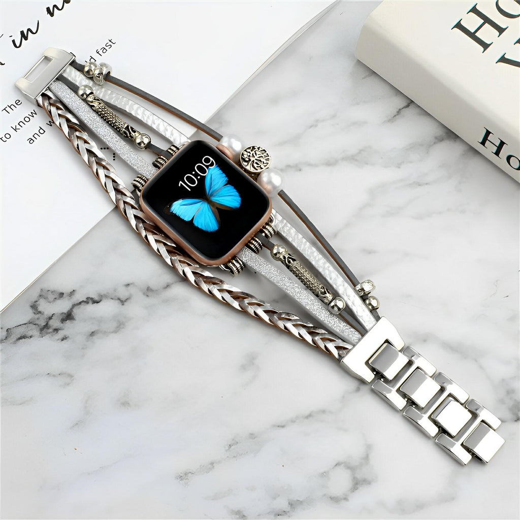 Correa Apple Watch multi-hilos trenzada, charm árbol de la vida, para mujer, modelo Ténecia