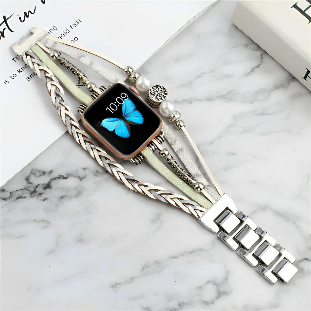 Correa Apple Watch multi-hilos trenzada, charm árbol de la vida, para mujer, modelo Ténecia