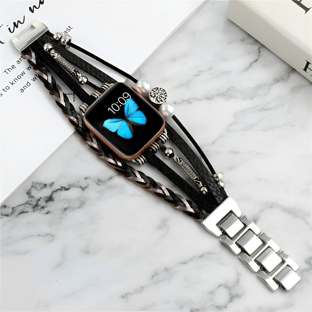 Correa Apple Watch multi-hilos trenzada, charm árbol de la vida, para mujer, modelo Ténecia